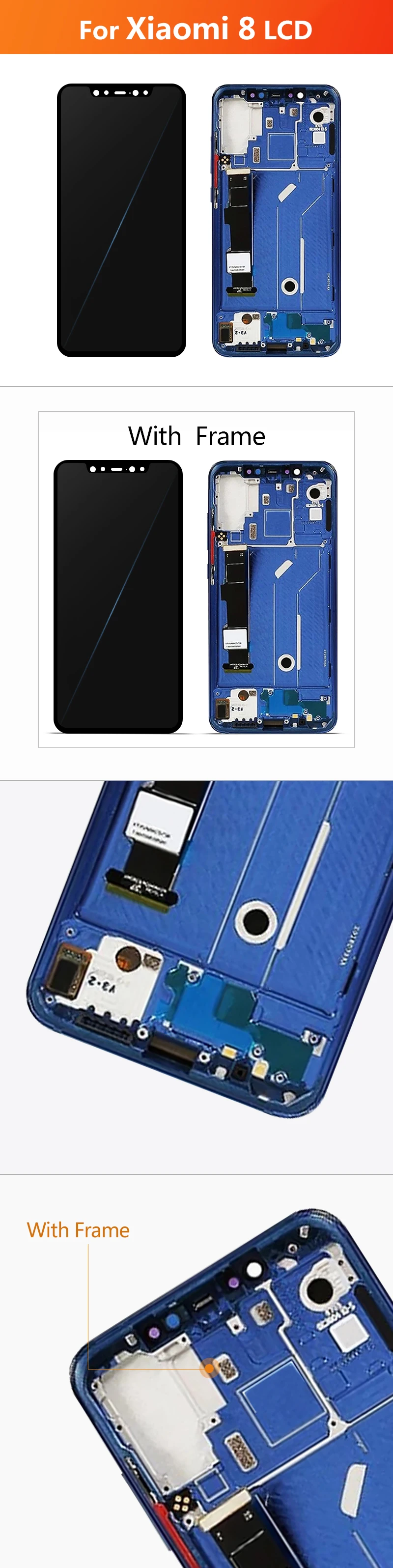 6,2" супер AMOLED для Xiaomi Mi 8 ЖК-дисплей, сенсорный дигитайзер, запасные части в сборе с рамкой 2248*1080