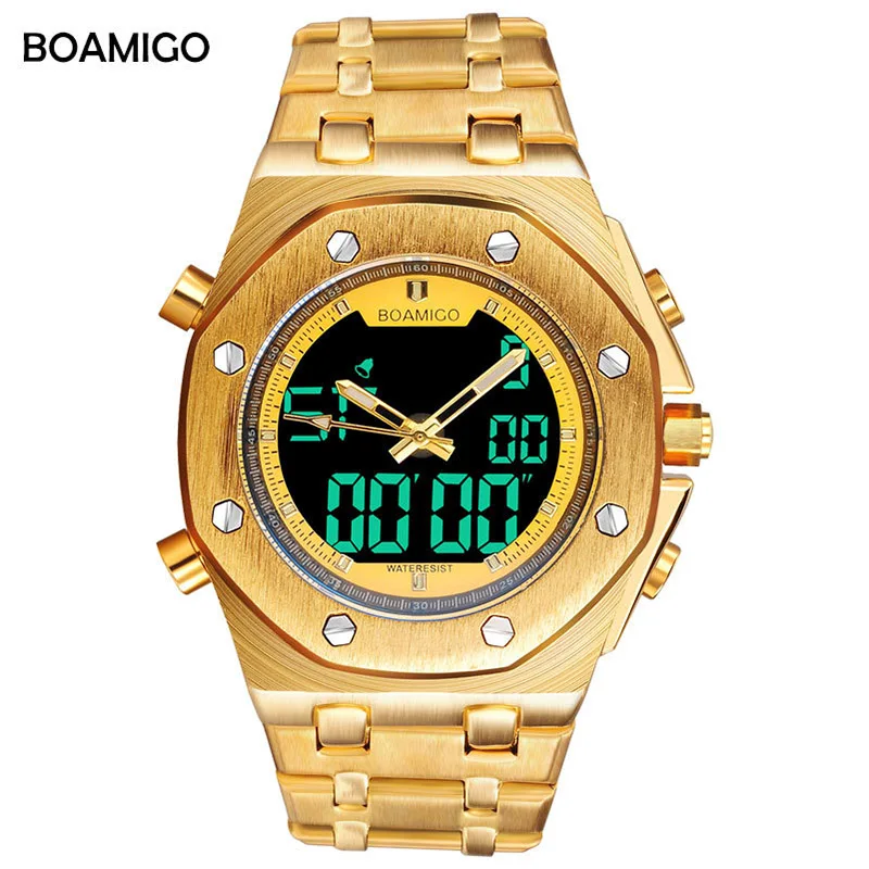 

BOAMIGO Sport Mens Watches Gold Quartz Dual Display Waterproof Watch Men Luxury Brand Top Anniversary Gifts for Husband New 2019
