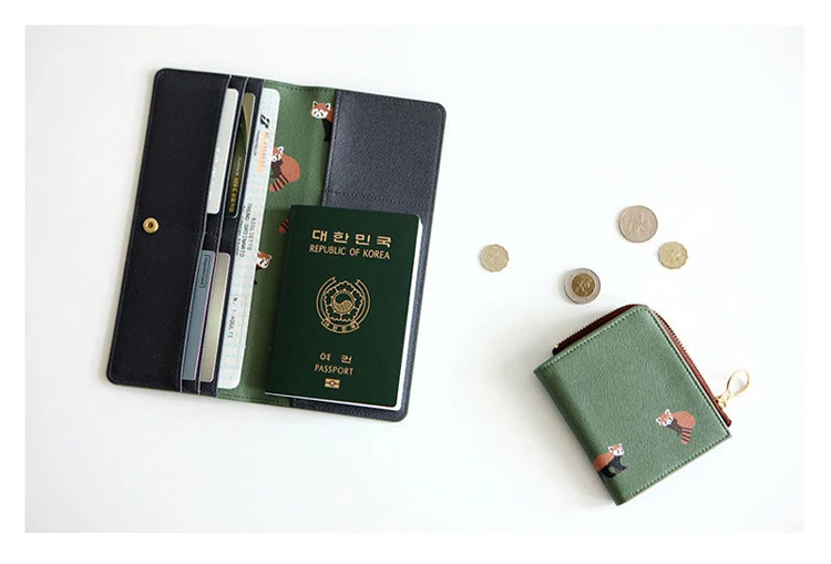 Милые принты в виде зверей из искусственной кожи Женский дорожный бумажник с отделением для паспорта длинный тип в два сложения застежка