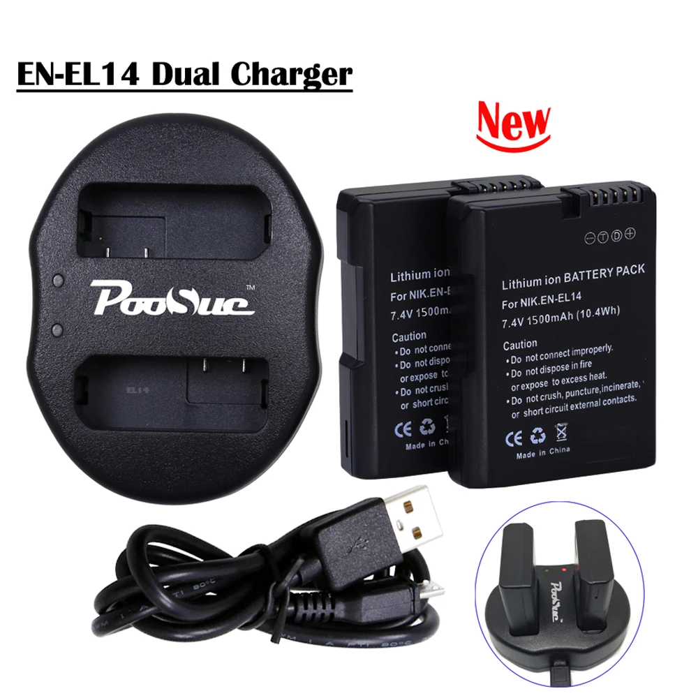 

Battery EN-EL14 EL14A EN-EL14a ENEL14 EN EL14 Camera Battery Pack + USB Dual Charger for Nikon D3100 D3200 D5300 D5100 D5200