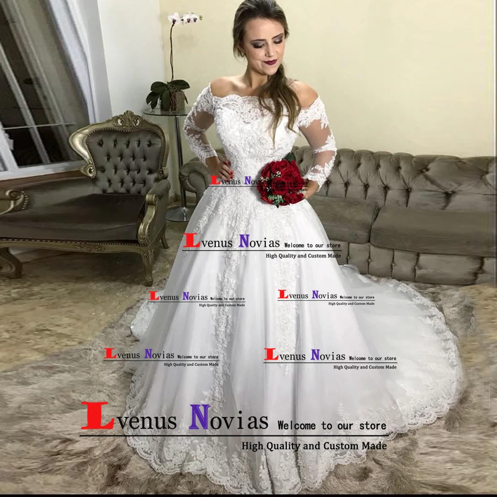 

vestido de casamento Sexy Boat Neck Long Sleeve Wedding Dresses 2019 Vintage Appliques Bride Dress Vestido de noiva trouwjurk