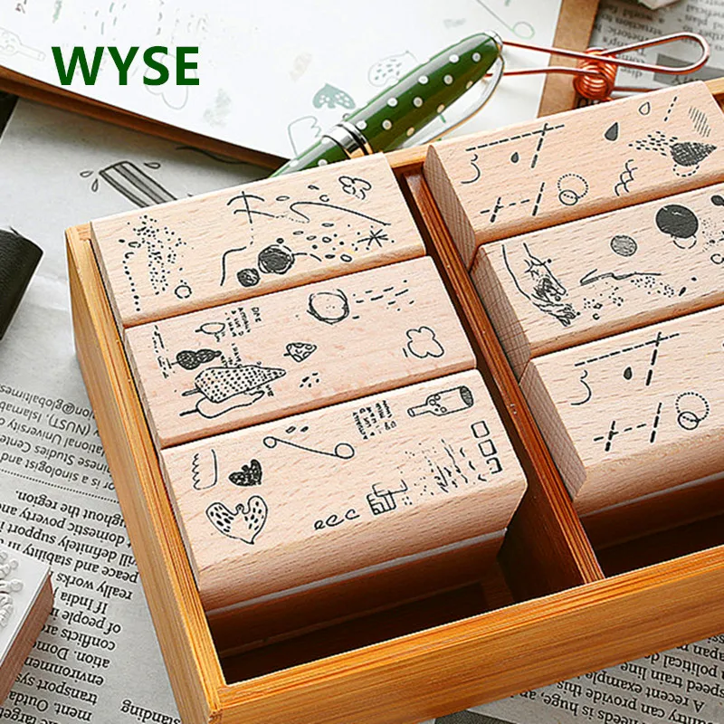 6pcs/set Wooden stamps natural vintage Craft Wood Rubber Stamp memories