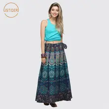 ISTider классический этнический Стиль синий павлин 3D печатных длинные юбки Для женщин Faldas Mujer Moda Boho юбки полиэстер Юбка Макси