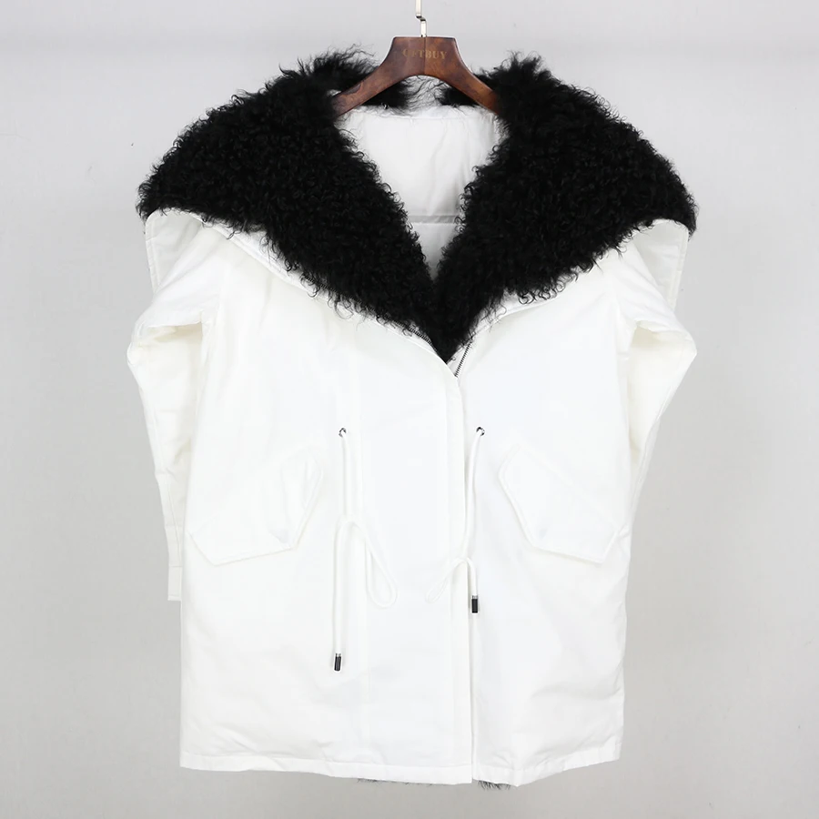 OFTBUY 2019 зимняя куртка женская длинная парка верхняя одежда натуральная Монголия овечий мех воротник пальто белый свободный утиный пух