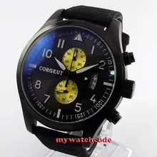46 мм corgeut серый циферблат PVD чехол рубец день кварцевый хронограф мужские часы C30