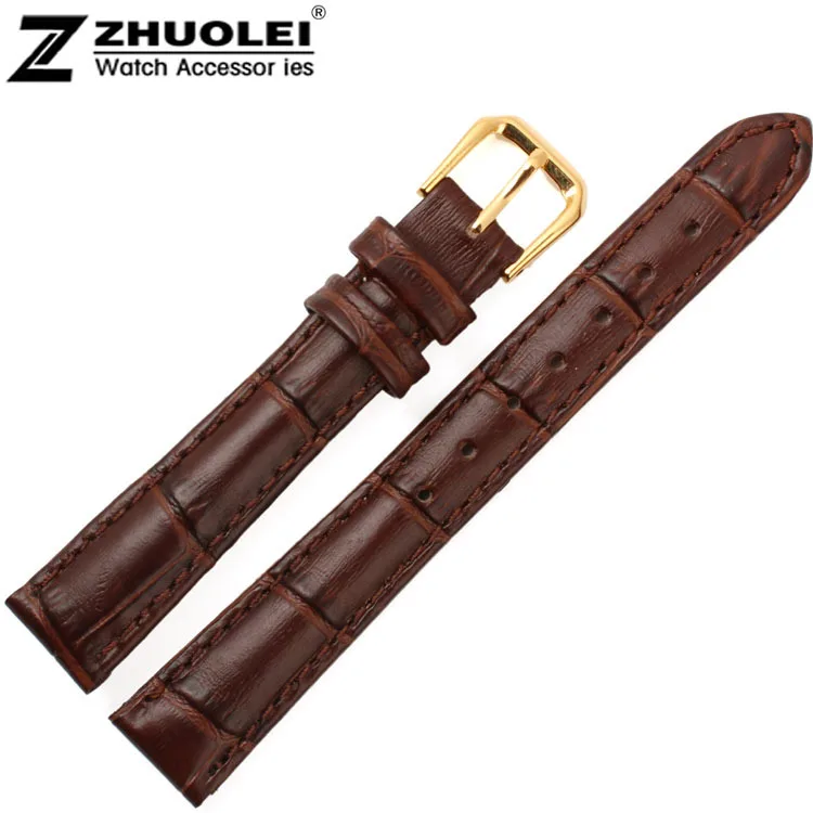 

Wholesale Price 14mm New High quality Brown Alligator Pattern Genuine Leather Watch Bands Straps Bracelets