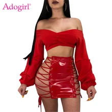 Adogirl Grommet Lace Up Юбка из искусственной кожи пикантные женские Клубные облегающее мини-юбки женственный Faldas высокого качества дешевые юбки