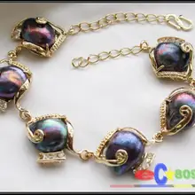 Браслет из бисера ювелирные изделия Шарм Кабошон 7,5-8," 13 мм БАРОККО чёрный пресноводный жемчуг браслет