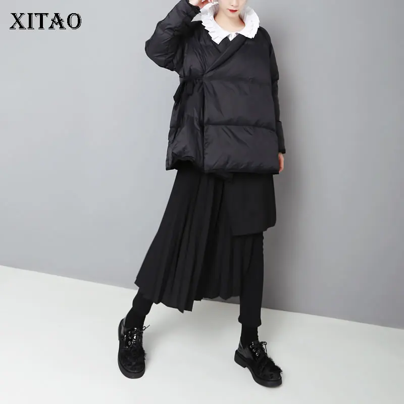 Vers Bas Dll1382 Casual Lâche Le Femmes Black Solide Europe Nouvelle xitao D'origine Printemps Manteau 2019 Couleur Bandage Mode Hiver Manches Plein zqwaHZ8xT