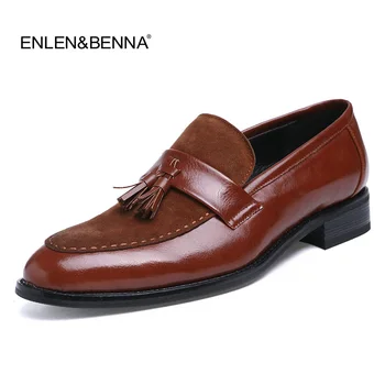 

2017 brand mens pointed toe dress shoes famous tassel italian footwear male formal Business flats fashion oxford shoes for men