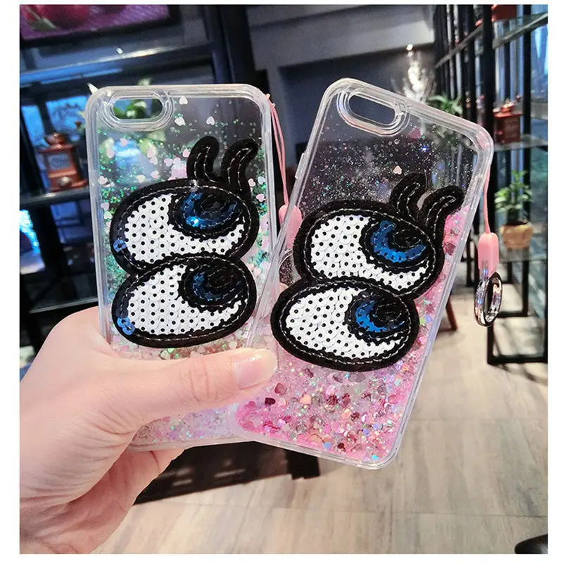 

For Samsung galaxy s6 s7 s8 s9 edge plus note 3 4 5 8 9 Luxury Cute Big Eyes strap glitter Liquid case cover