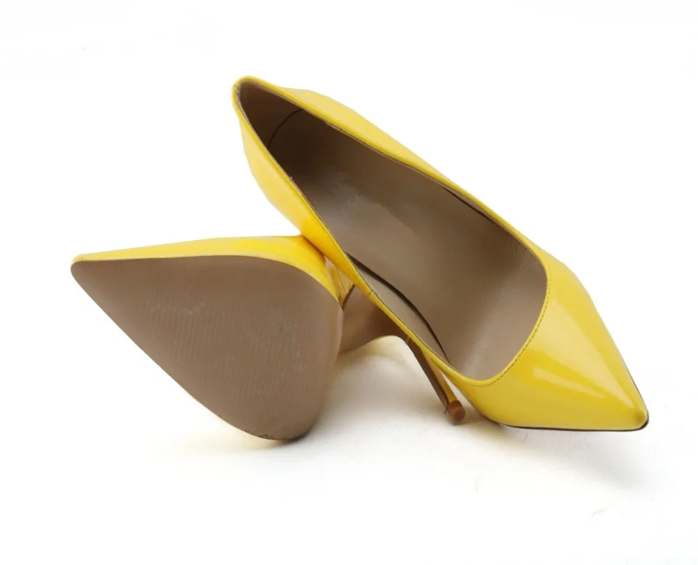 Модные популярные женские туфли-лодочки с острым носком желтого цвета женские туфли на высоком тонком каблуке 12 см или 10 см, большие размеры