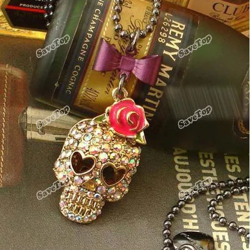 SaveTop New idea Rock Shiny Punk Bow Cute Sexy Skull Top Jewelry Pendant Necklace Direct selling |