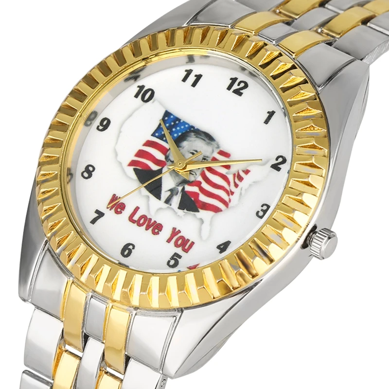 США президент Дональд Трамп мужские часы американский флаг Спорт Бизнес нержавеющая сталь ремень кварцевые золотые наручные часы Роскошные reloj