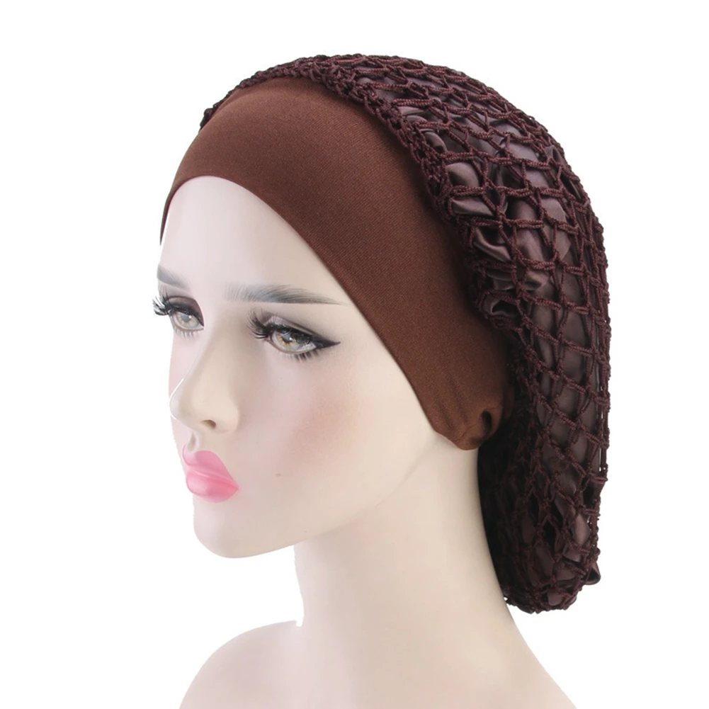 Стильная женская сетчатая эластичная широкополосная тюрбан Ночная шапка для сна шапка для выпадения волос крышка для головы - Цвет: Темно-коричневый