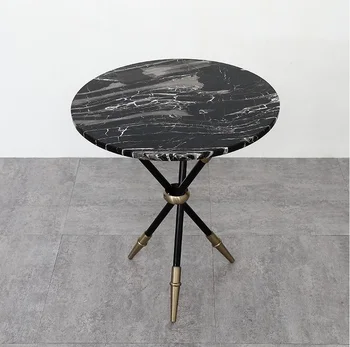 

50cm Round Marble Coffee Table / 56cm High Tea Table / Black Metal Stand