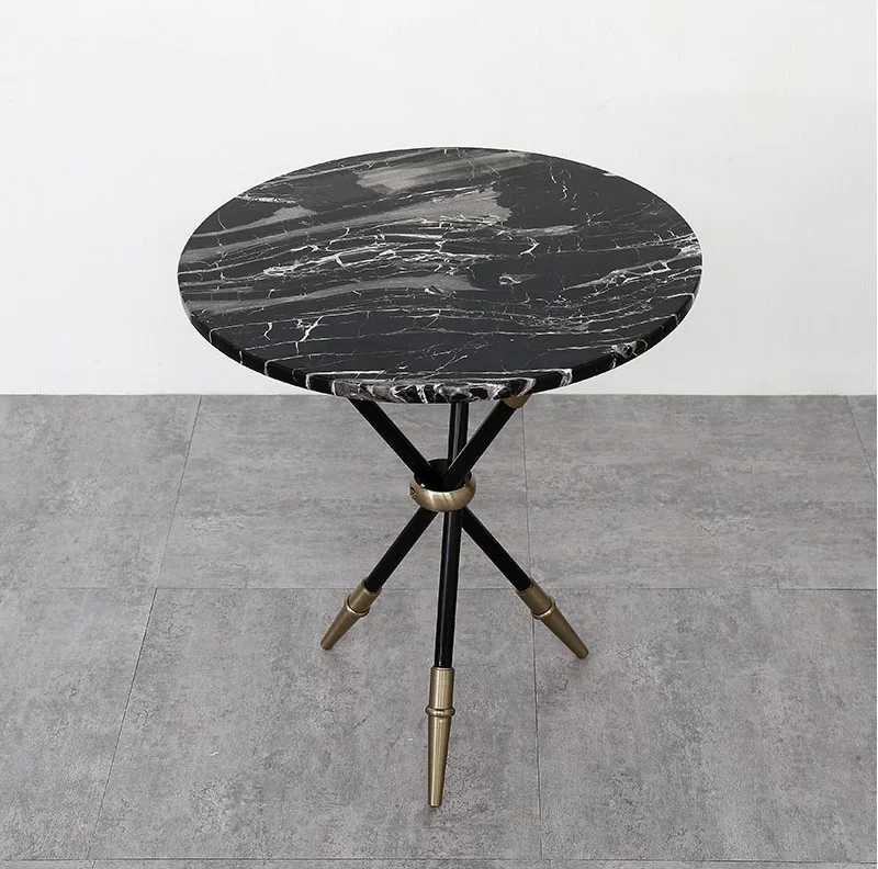 50cm Round Marble Coffee Table / 56cm High Tea Table / Black Metal Stand