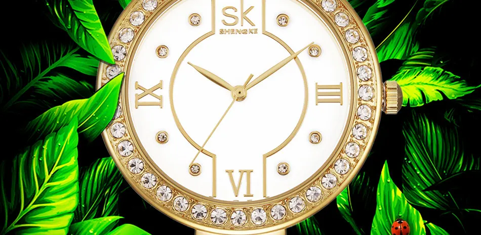 SK модные женские кварцевые часы-браслет Золотые женские наручные часы женские роскошные часы Montre Femme с металлическим ремешком женские часы со стразами брендовые