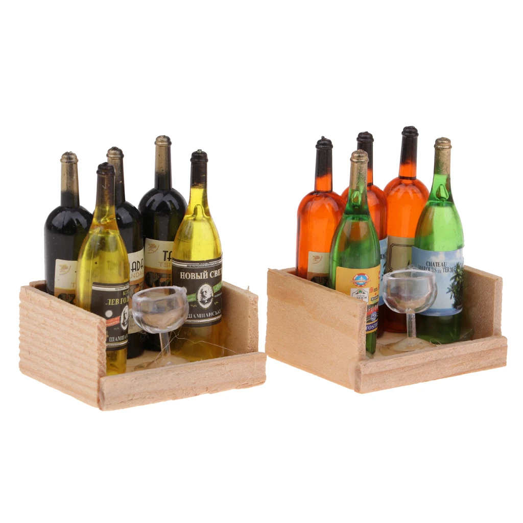 Botellas De Vino 6 En Una Cajita De Madera Decoración Minitu Botellas De Vino 6 En Una Cajita De Madera Decoración Minitu
