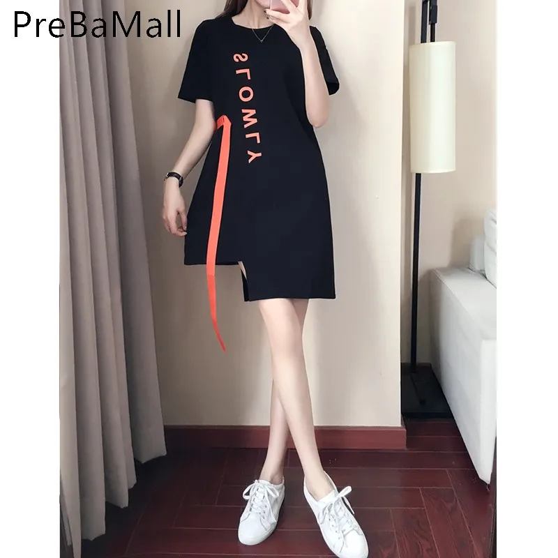 Short Sleeve Shirt Dress 2019 Summer Cotton Asymmetric Dresses Women Casual Letter A-line Mini Party Dress Vestidos C189