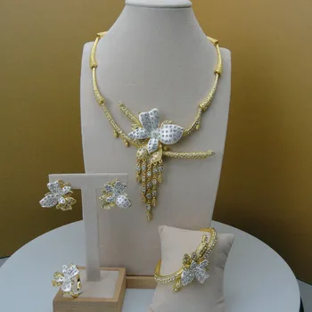 

2019 Yuminglai Dubai Costume Jewelry Artificial Necklace Sets for Women Lily Flower Design FHK5688
