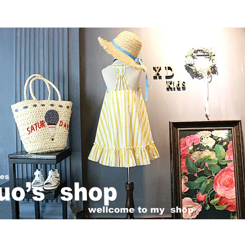 Children Dress Kids Summer 2019 New Bohemian Striped Yellow Criss-Cross Dress Girls Sleeveless Party Princess Dress Girl Kids Children Dress Kids Summer 2019 New Bohemian Striped Yellow Criss-Cross Dress Girls Sleeveless Party Princess Dress Girl Kids