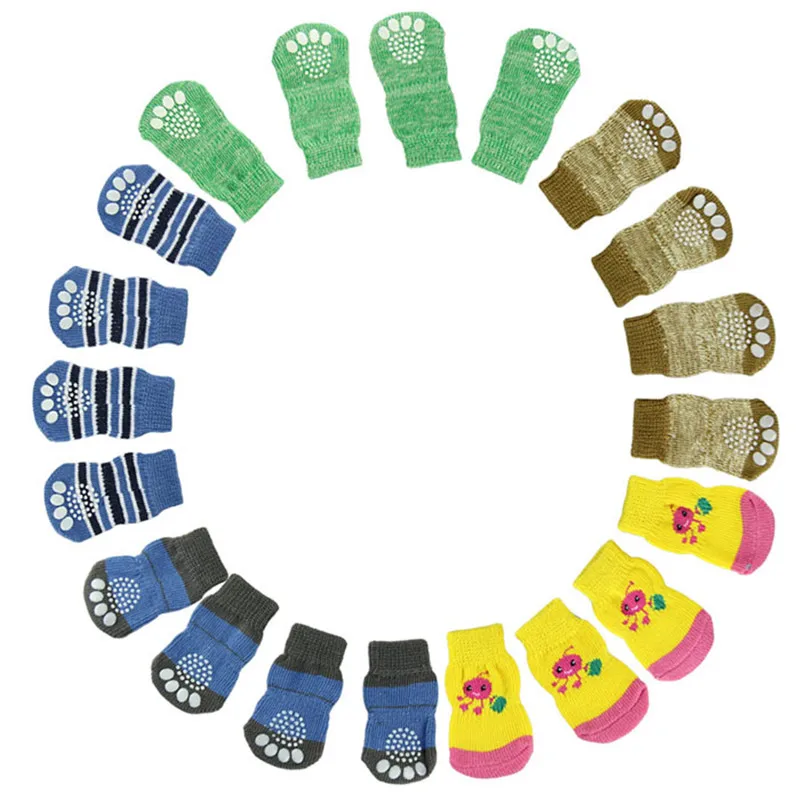 

4Pcs Cute Puppy Dogs Pet Knits Socks Anti Slip Skid Bottom dog socks for pets Small Breeds Colorful Pet Socks Dog Boot D38JL17