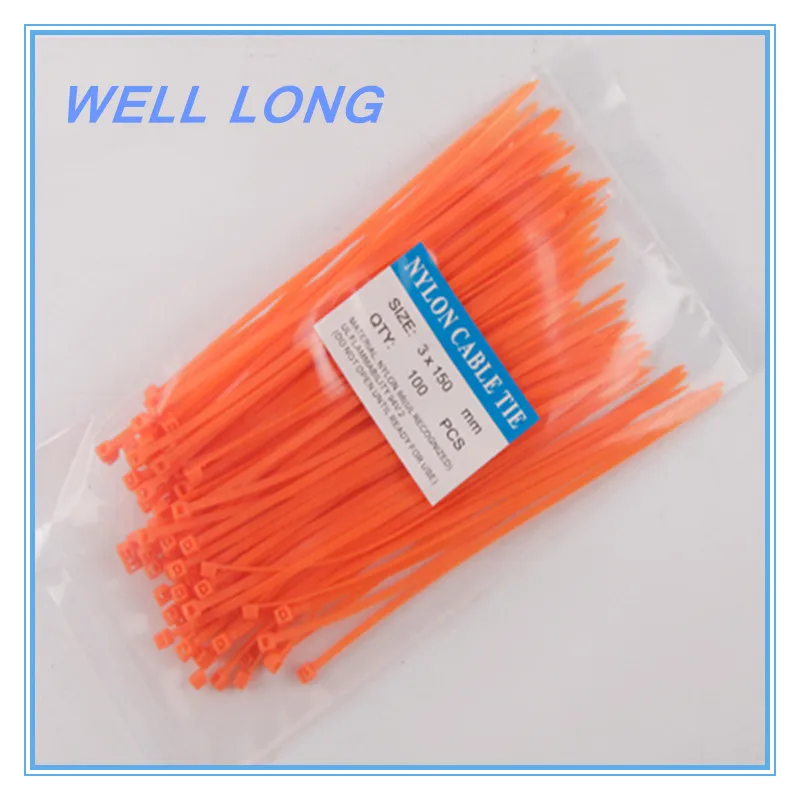 

200pcs/lot 3*150mm Orange Self-Locking Nylon Wire Cable Zip Ties, Cable Ties.