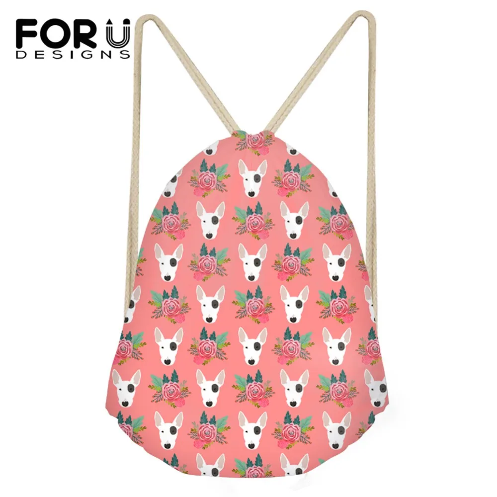 

FORUDESIGNS Fashion Woman Kids Drawstring Backpack 3D Pink Dog Flower Pattern Kid Kindergarten Beach Backpacks Shoulder Bags