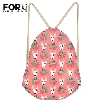 

FORUDESIGNS Fashion Woman Kids Drawstring Backpack 3D Pink Dog Flower Pattern Kid Kindergarten Beach Backpacks Shoulder Bags