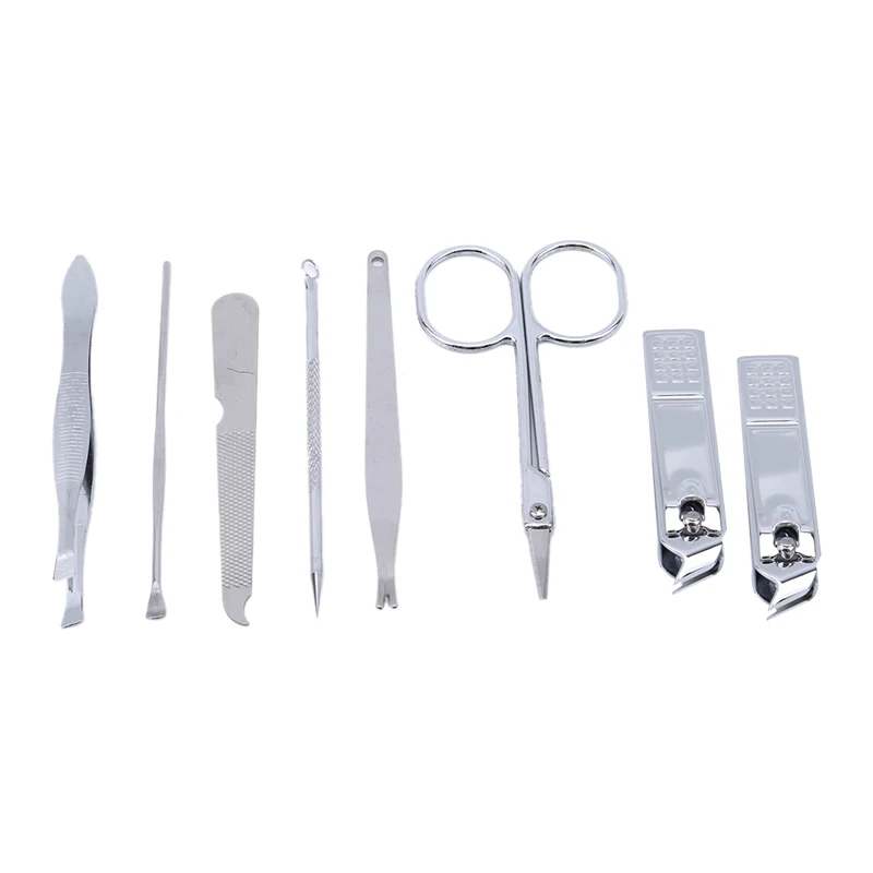 8PCS/Set Stainless Steel Kit Nail Pedicure Manicure Set Art Care Scissor Tweezer Ear Pick Clipper Acne Needle Tool Utility