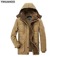 YIHUAHOO, зимняя мужская куртка, 5XL, 6XL, толстая, с капюшоном, хлопок, флис, куртка, пальто, мужская, повседневная, теплая, парка, ветровка, куртка для мужчин, PLD13029