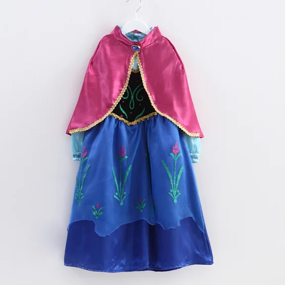 

EMS DHL Free shipping little girls Princess Dress Children Holiday Dress + Cape Elsa Anna Style Cosplay Halloween Party Dresses