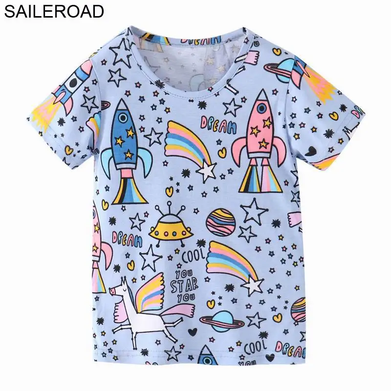 SAILEROAD Rocket Space Print Верх для девочек Футболки для мальчиков Рубашки Лето Детские футболки Хлопок Детские футболки