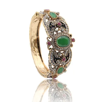 New Arrived Women Flower Turkish Bangle&Bracelet Retro Gold Color Resin Vintage Bangles Cuff Arab Jewelry Pulseiras Feminino