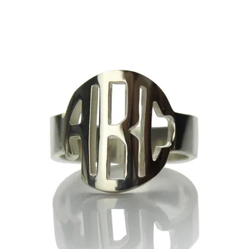 Koop Ailin Freeshipping Circle Block Monogram Ring Gepersonaliseerde 3 Paraaf Monogram Ring Naam Sieraden