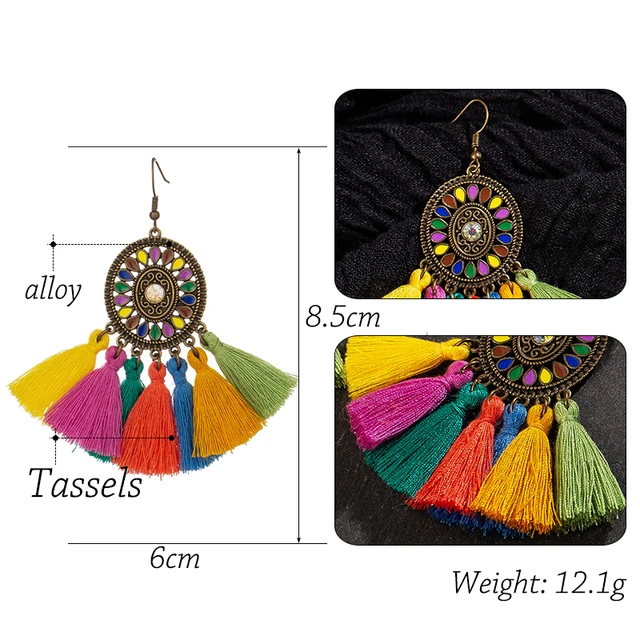 Colorful Vintage Bohemian Tassel Fringe Dangle Earrings 1