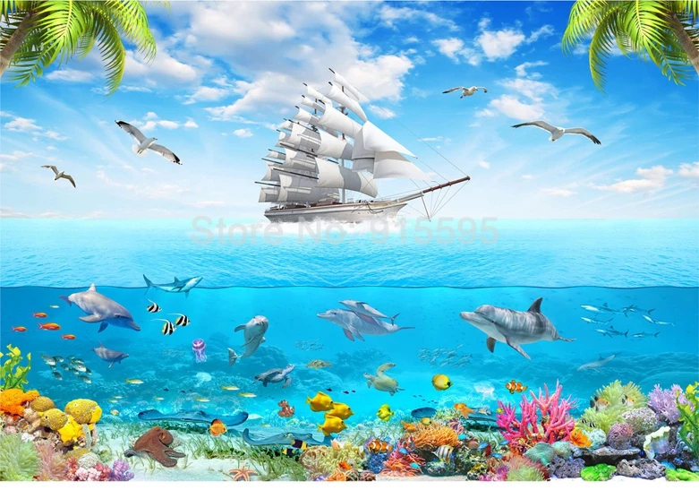 Пользовательские фото обои парусный Дельфин 3D подводный мир мультфильм картина Гостиная Детская Спальня украшение настенная роспись