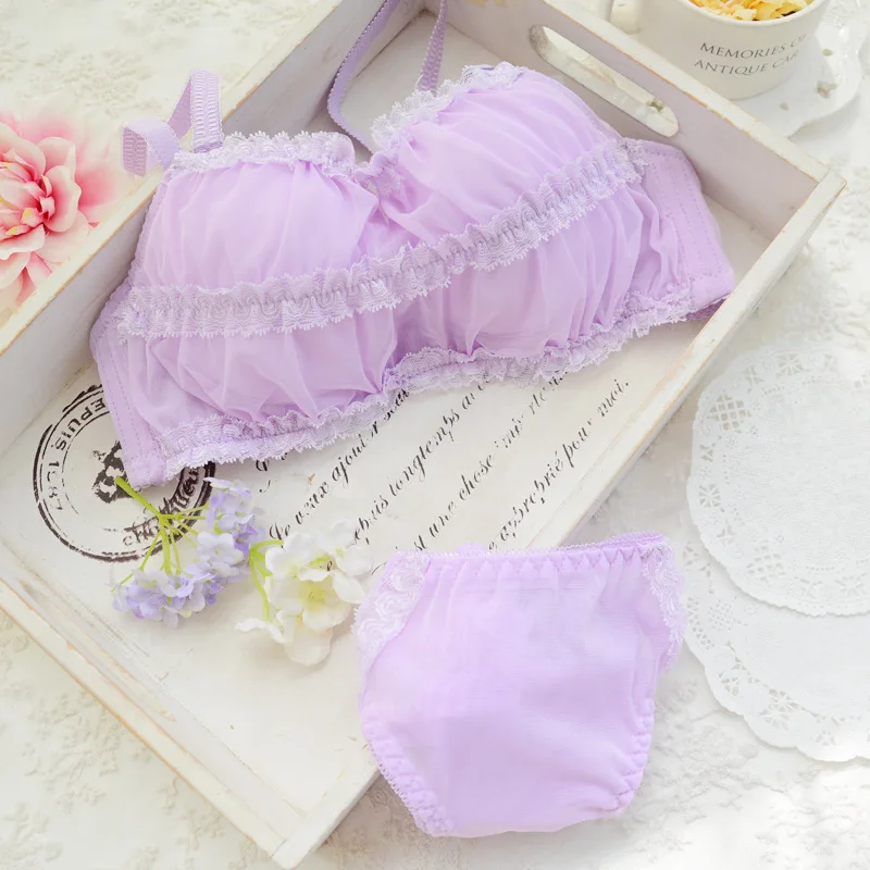 

Chiffon Girls bra set Small chest women bras and panty set school girls bra breathable brassiere intimates ladies gather bra set