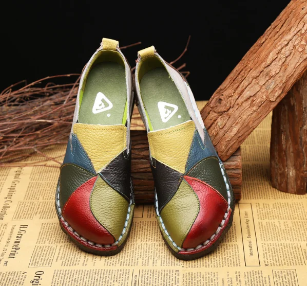 Лоферы из натуральной кожи Для женщин Разноцветные повседневная обувь ручной работы мягкая удобная обувь Женские туфли-лодочки GSS105