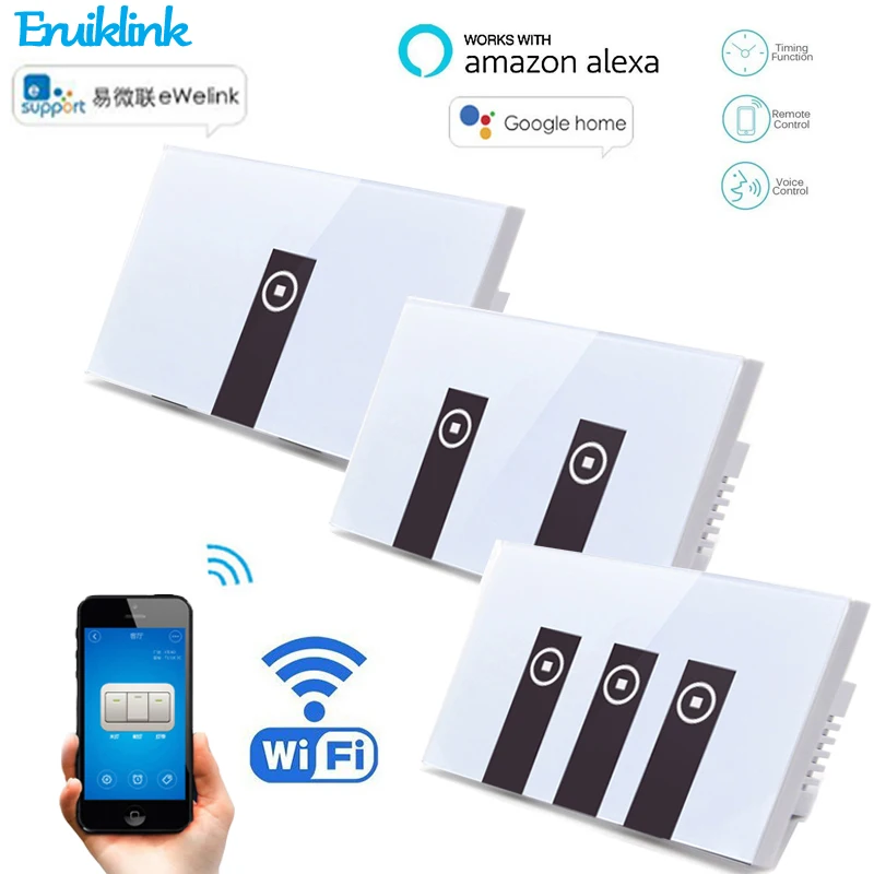eWelink APP Wifi Switch for Smart Home US 1/2/ 3 Gang Wall Light Wireless Switch Remote Control Via Works With Alexa Google Home jinvoo app us type smart wifi switch 2 gang 1 way touch panel wireless remote wifi light switch works with alexa google home