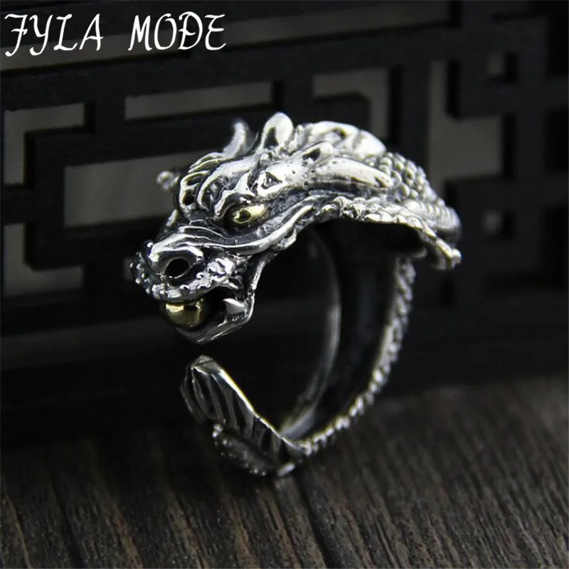 

FYLA MODE 100% Sterling Silver Jewelry Dragon Head Rings For Men Punk Rock Style Red Stone Rings Party Jewelry 24.60mm 19.20G