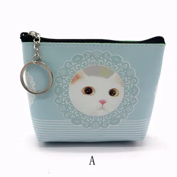 

Kids Girls Women Lace Cartoon Cat Mini Coin Purse PU Leather Snack Zipper Key Phone Clutch Bag 2019 Small Fresh Handbag Lady