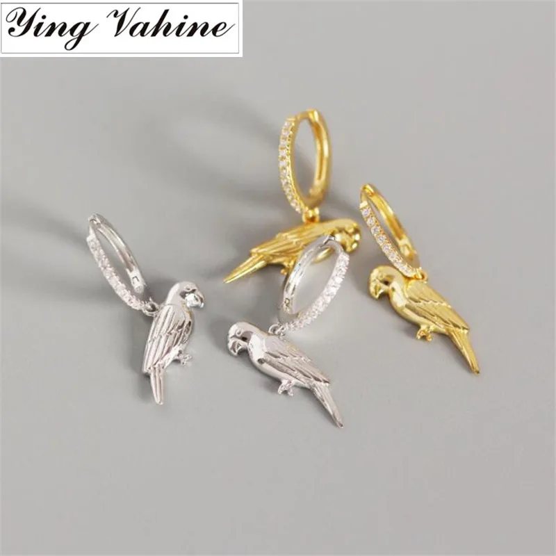 Ying vahine Новое поступление изысканные маленькие циркониевые серьги 925 пробы серебряные серьги-гвоздики с подвеской в виде попугая для женщин
