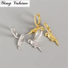 Ying vahine Новое поступление изысканные маленькие циркониевые серьги 925 пробы серебряные серьги-гвоздики с подвеской в виде попугая для женщин
