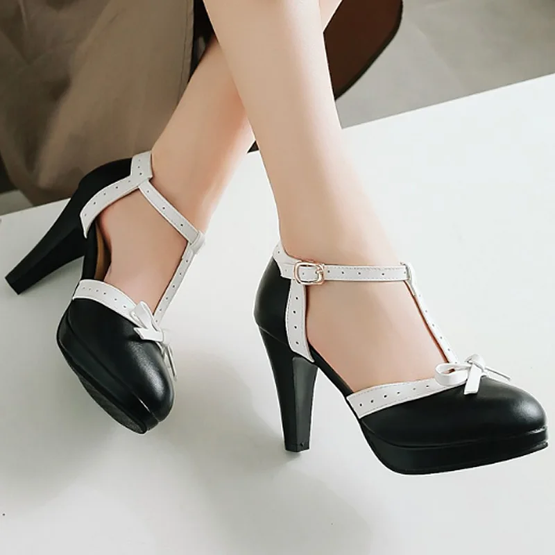 

High heels butterfly-knot women shoes big size 4-10.5 buckle strap designer female shoe sweet pumps 2019 Mary Janes