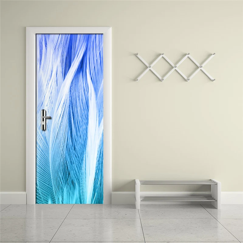 

3D Print Door Renovation Self Adhesive Abstract Feather Decal Picture Home Decor for Living Room Waterproof Art Sticker Poster