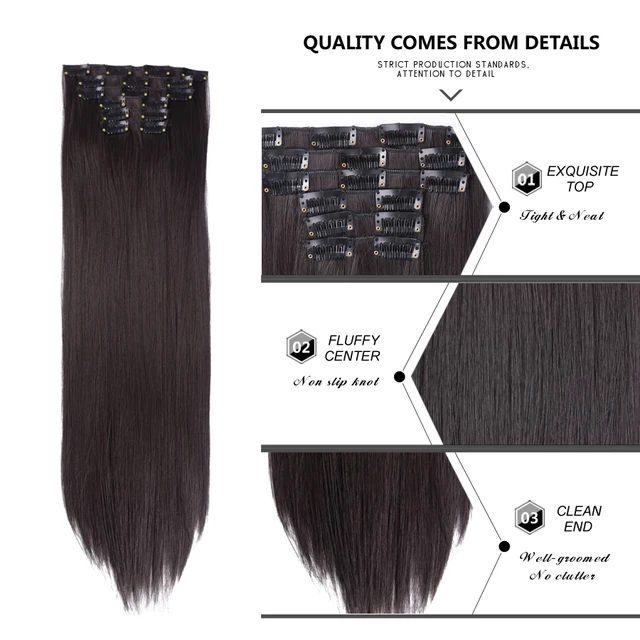 Leeons 16 colors 16 clips Long Straight Synthetic Hair Extensions Clips in High Temperature Fiber Black Brown Hairpiece 4