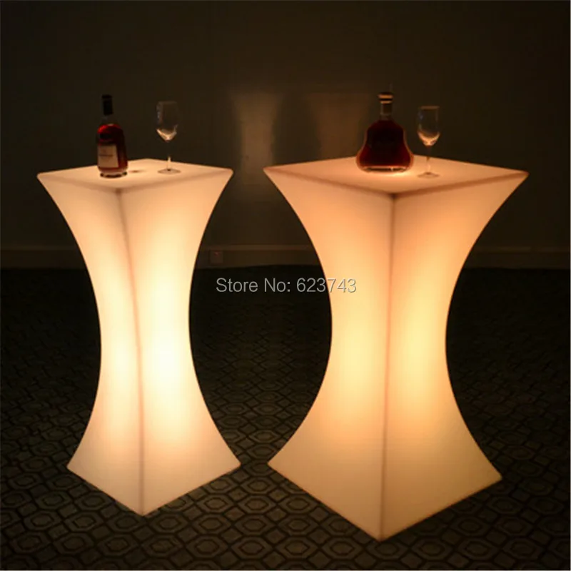 Modern Plastic illuminated rechargeable led high cocktail coffee bar table, Mange debout Lumineux LED Multicolore SQUARE