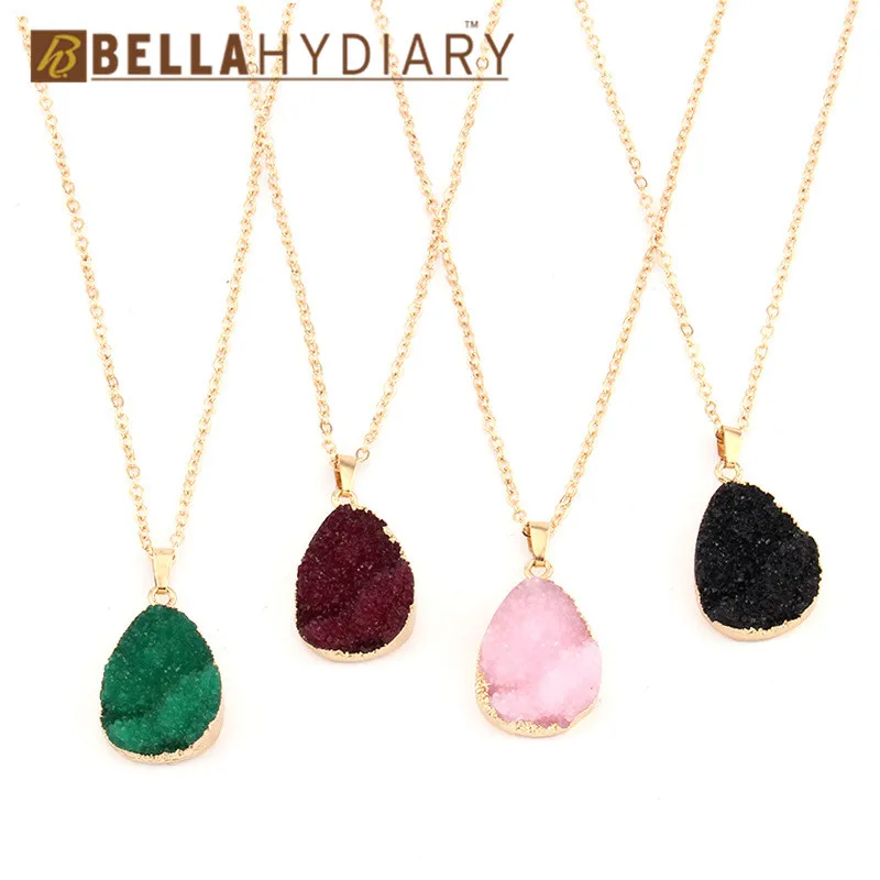 

Bijoux Geometric Druzy Resin Pendant Necklace Women Water Drop Necklace for Female Handmade Collar Clavicle Chain Statement